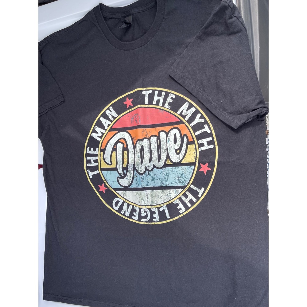 Gildan Dave The Man The Myth The Legend Graphic T-Shirt Mens XL Black Retro Tee